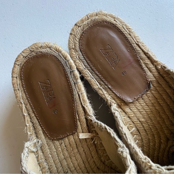 Zara Size 40 Nude Beige Jute Espadrille Square Astor Slip-on Platform Mule Flat - Picture 3 of 7